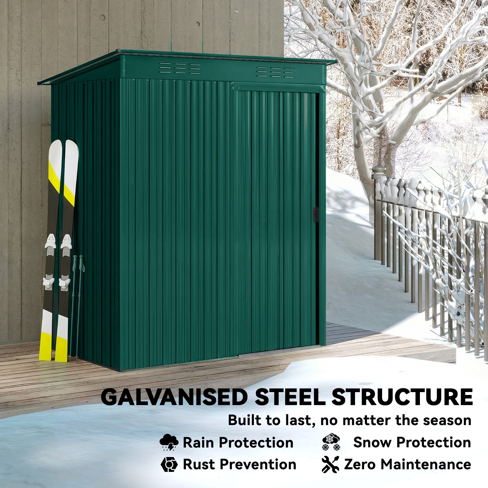 Outsunny 5 x 3.5ft Metal Garden Storage Shed with Effortless Assembly and 2 Pairs of Gloves, Waterproof Outdoor Shed, Green 