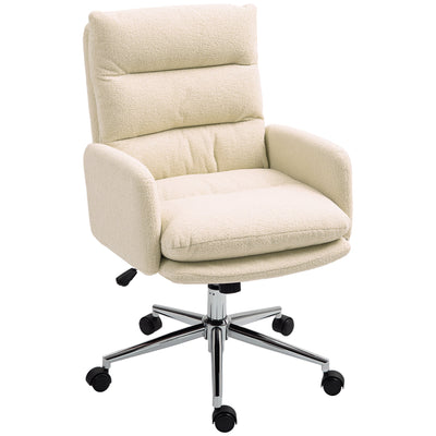 HOMCOM 91-99cm Sherpa Fleece Office Chair - Cream White 