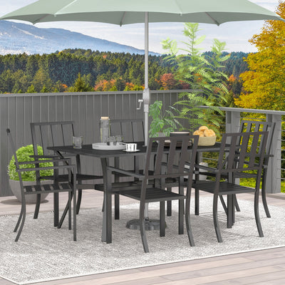 Outsunny 7 Pieces Garden Table and Chairs 6 Seater Outdoor Table and Chairs with Umbrella Hole, for Poolside, Garden, Black 
