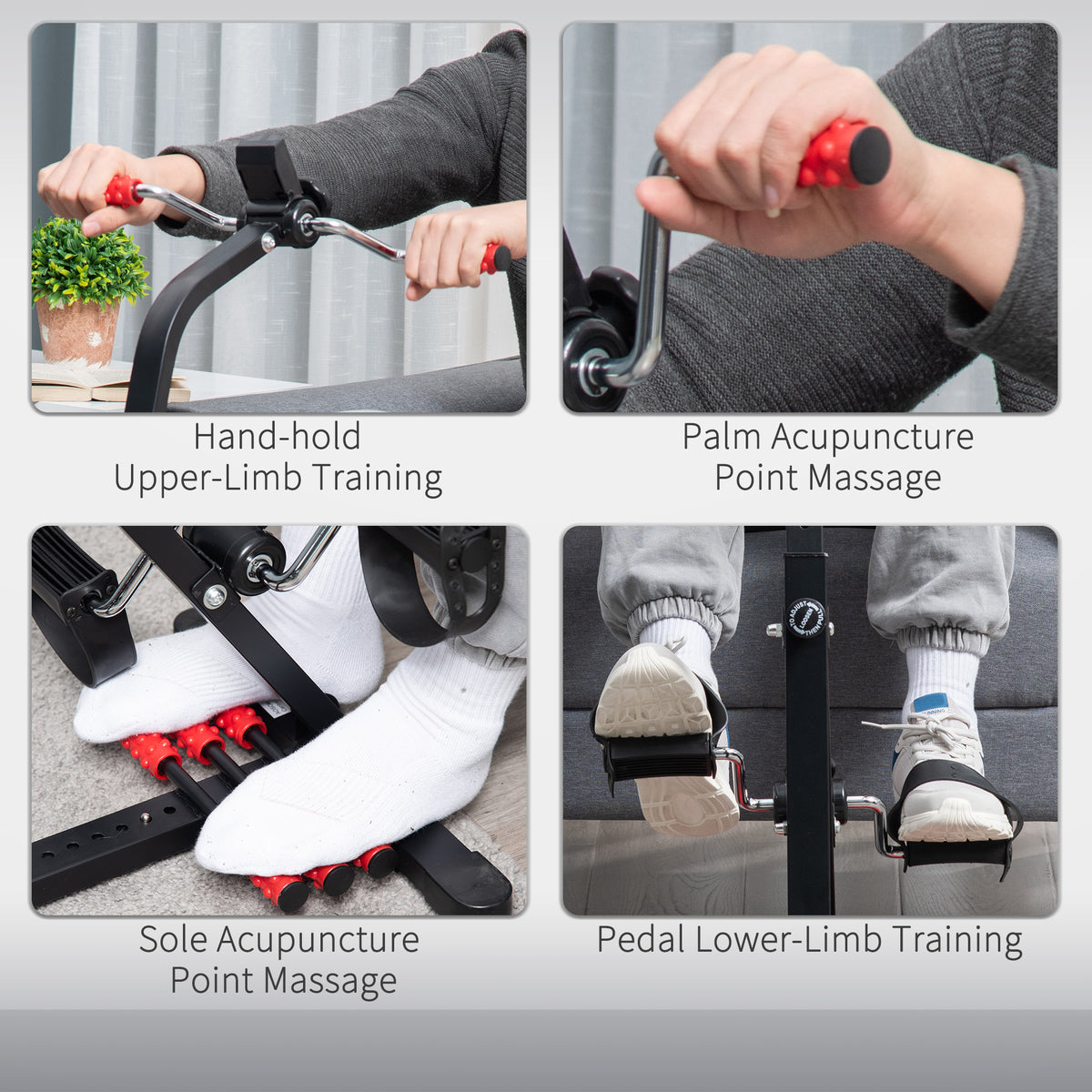 HOMCOM Portable Exercise Bike for Home Pedal Exerciser Height-adjustable 56L x 44- 56W x 75- 97H cm Black and Red 