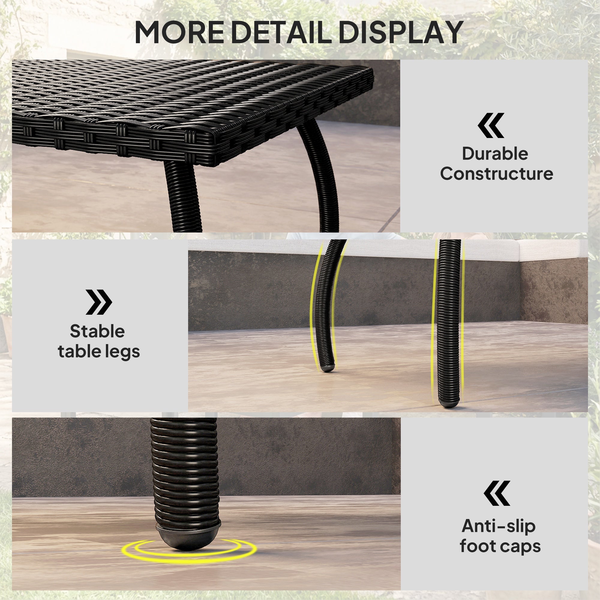 Outsunny PE Wicker Rattan Garden Coffee Table - Black 