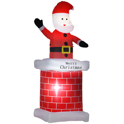 HOMCOM 7ft Christmas Inflatable Santa Claus from Chimney, Blow-Up Outdoor LED Garden Display for Lawn, Party 