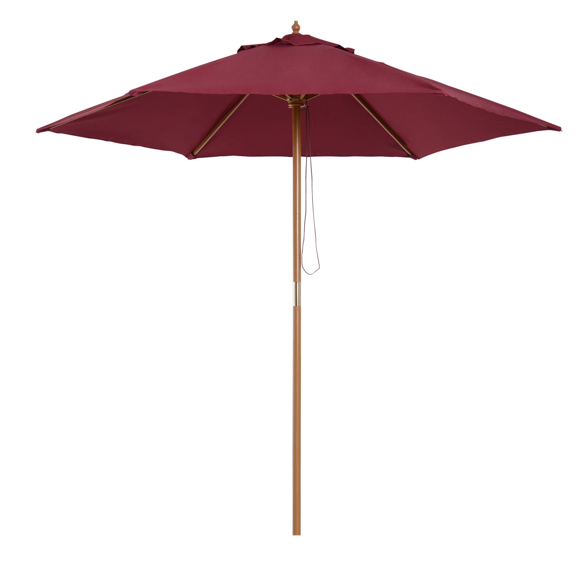 Outsunny 2.5m Wood Garden Parasol Sun Shade Patio Outdoor Wooden Umbrella Canopy Wine Red 