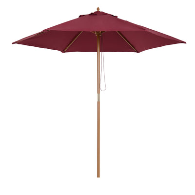 Outsunny 2.5m Wood Garden Parasol Sun Shade Patio Outdoor Wooden Umbrella Canopy Wine Red 