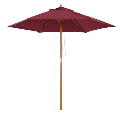 Outsunny 2.5m Wood Garden Parasol Sun Shade Patio Outdoor Wooden Umbrella Canopy Wine Red 