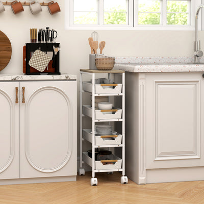 HOMCOM 5-Tier Storage Trolley on Wheels - White 