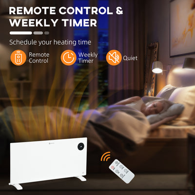 HOMCOM 2000W Electric Convector Heater, Freestanding or Wall Mounted, Space Heater with Adjustable Thermostat, Timer, White 