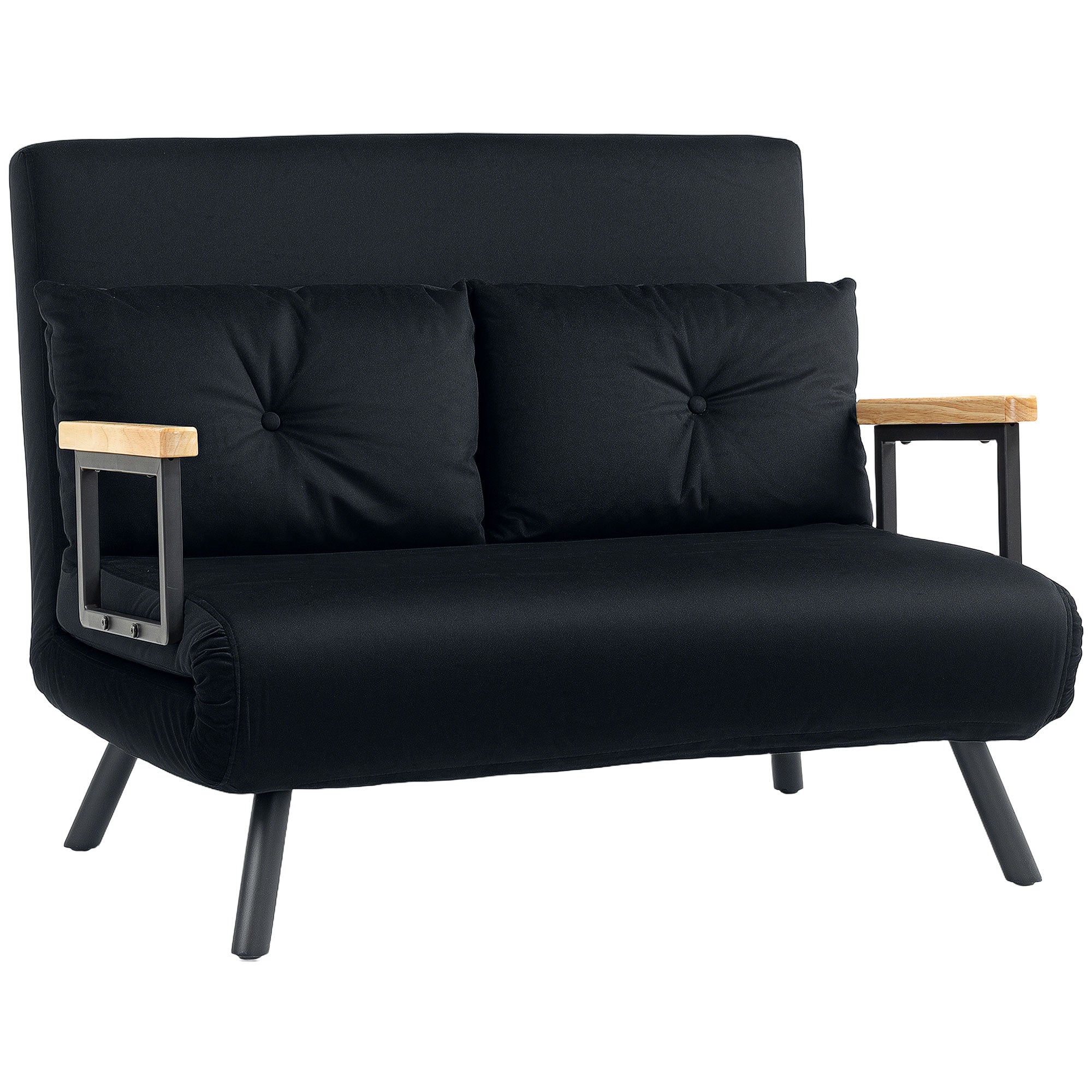 HOMCOM 4-in-1 Velvet-Feel Double Sofa Bed, with Pillows - Black 
