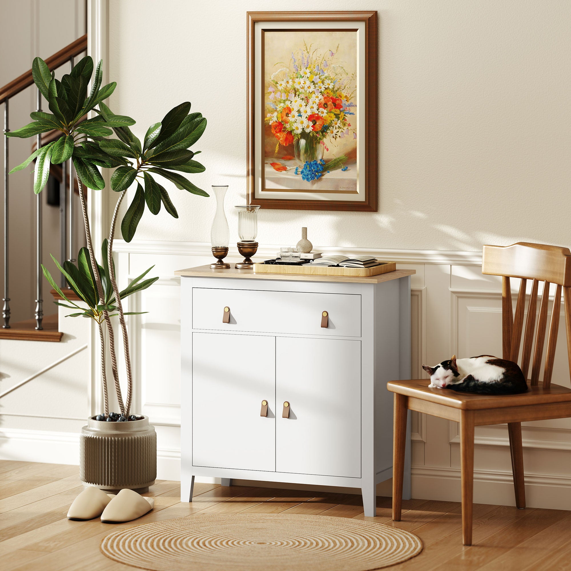 HOMCOM Farmhouse Style Sideboard - White