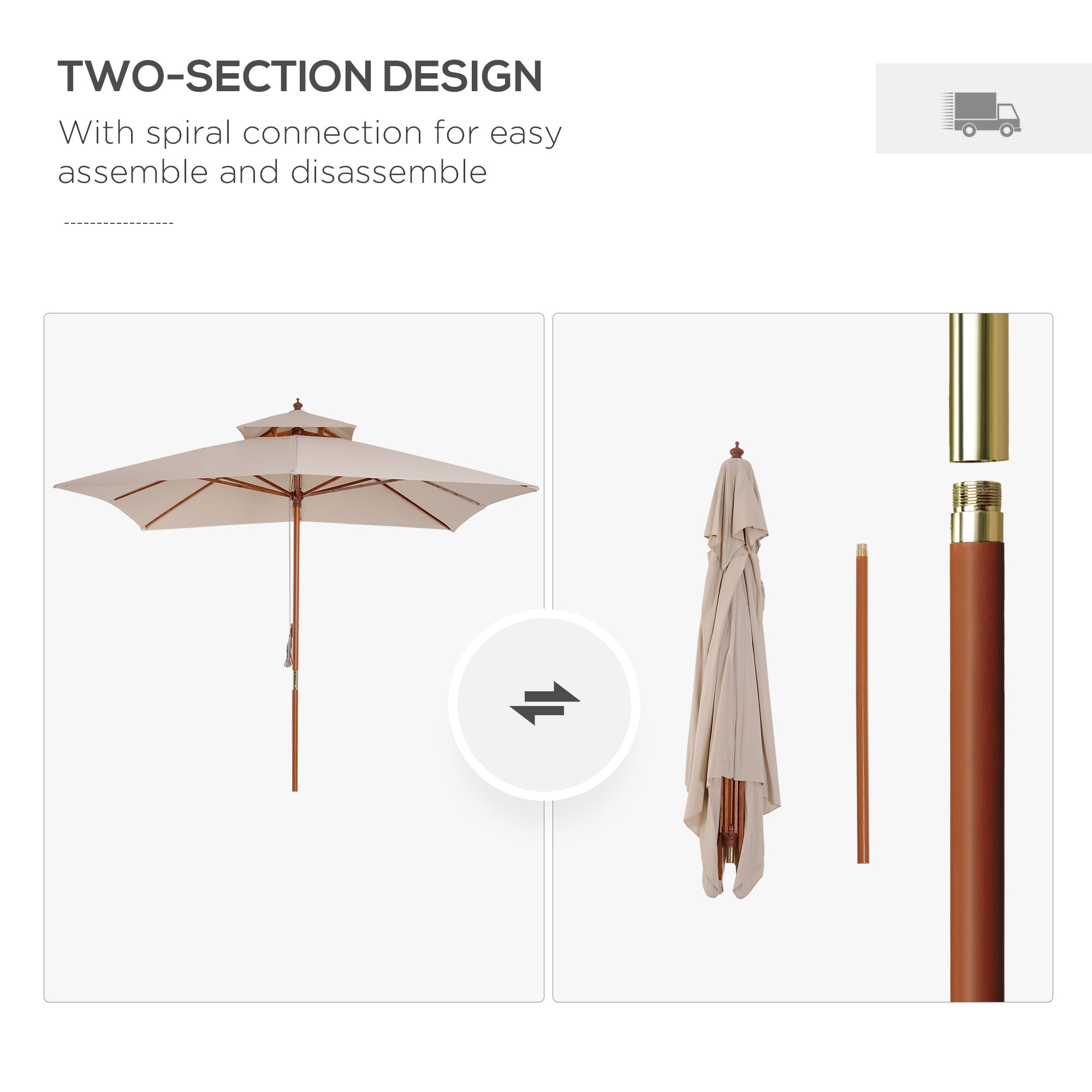Outsunny 3 x 3 metre Patio Parasol Garden Umbrellas Sunshade Outdoor Wooden Parasol Canopy Double Tier, Beige, BASE NOT INCLUDED 