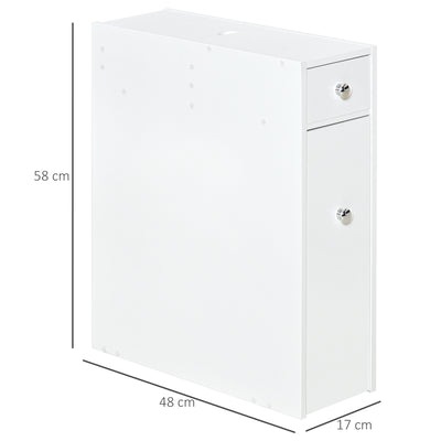 HOMCOM Bathroom Slim Floor Cabinet Narrow Wooden Storage Home Bath Toilet Cupboard Organiser Unit with Drawers White 