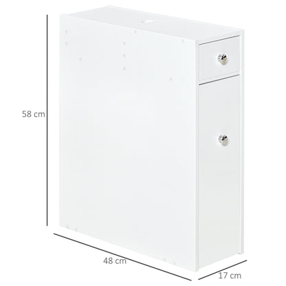 HOMCOM Bathroom Slim Floor Cabinet Narrow Wooden Storage Home Bath Toilet Cupboard Organiser Unit with Drawers White 