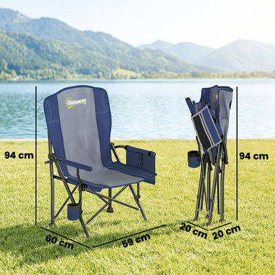 Outsunny Padded Camping Chair Adults Heavy Duty Folding Chair Side Pocket Cup Holder Carry Bag Outdoor Dark Blue 