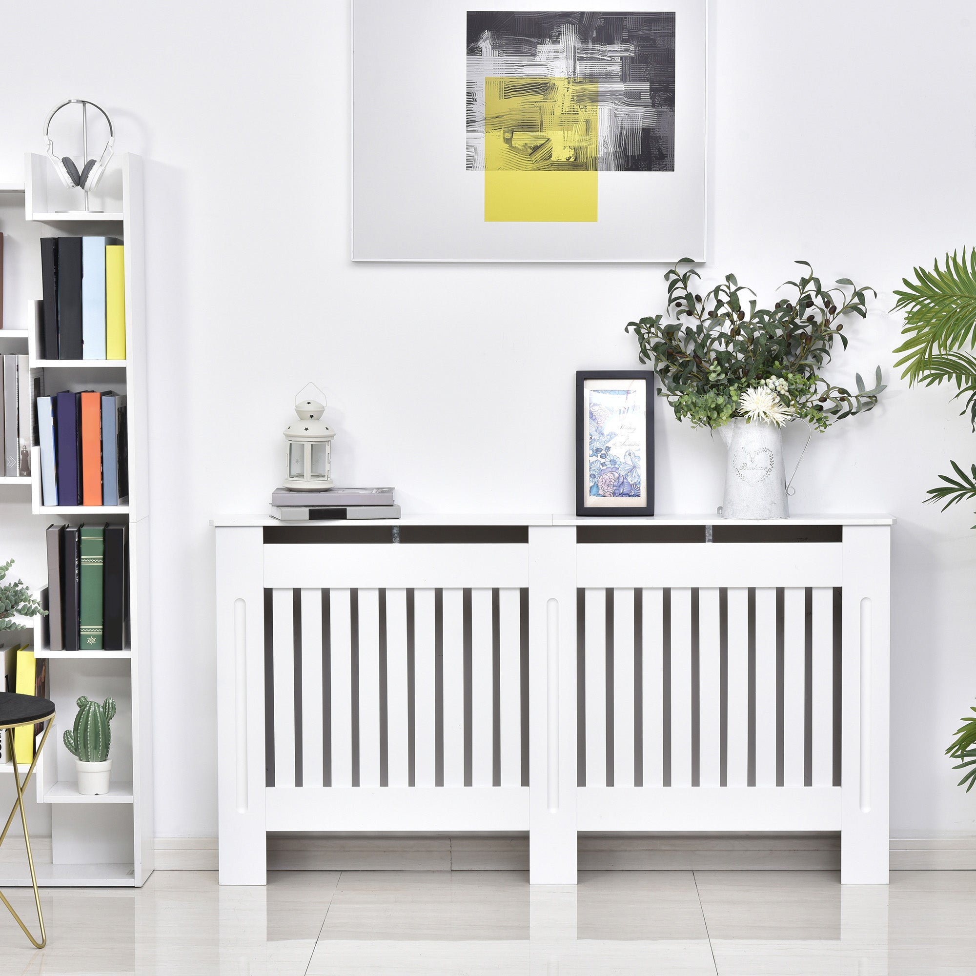 HOMCOM Slatted Radiator Cover Painted Cabinet MDF Lined Grill in White (152L x 19W x 81H cm) 