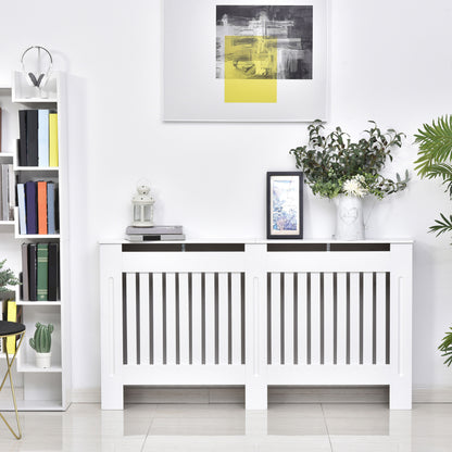 HOMCOM Slatted Radiator Cover Painted Cabinet MDF Lined Grill in White (152L x 19W x 81H cm) 