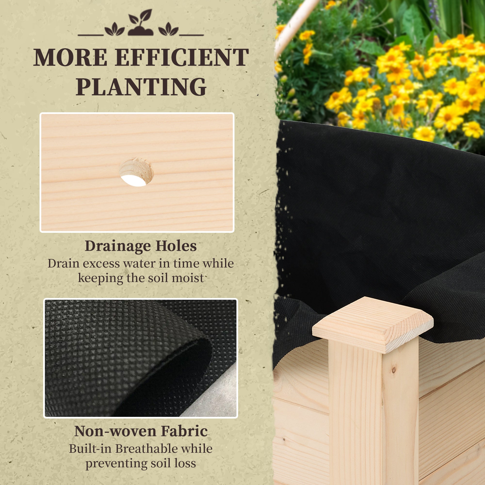 Outsunny Garden Wooden Planters， Rectangular Raised Bed,Flower Box, Fir Wood Indoor/Outdoor, Oak Tone, 86L x 46W x 76Hcm 