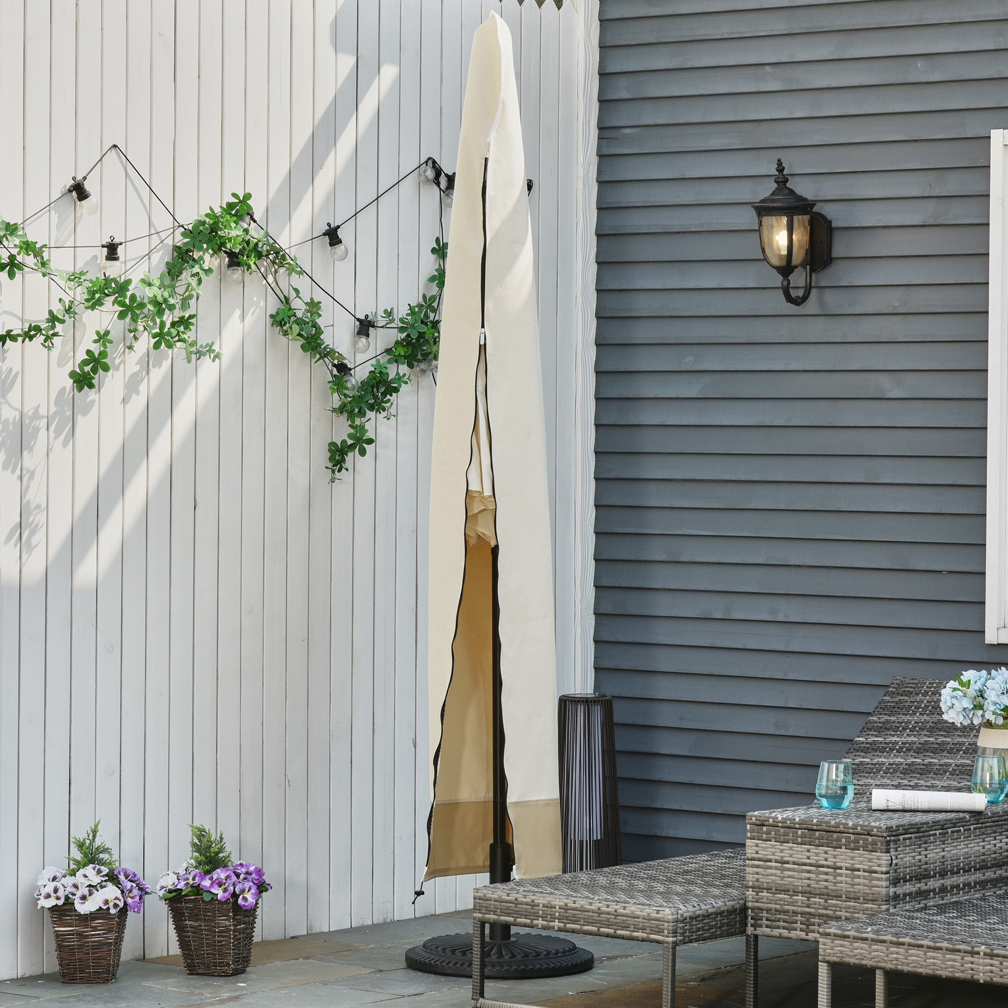 Outsunny Parasol Cover, Cantilever Umbrella Cover, Banana Umbrella Protector with Zipper for Outdoor Garden, Patio, White 