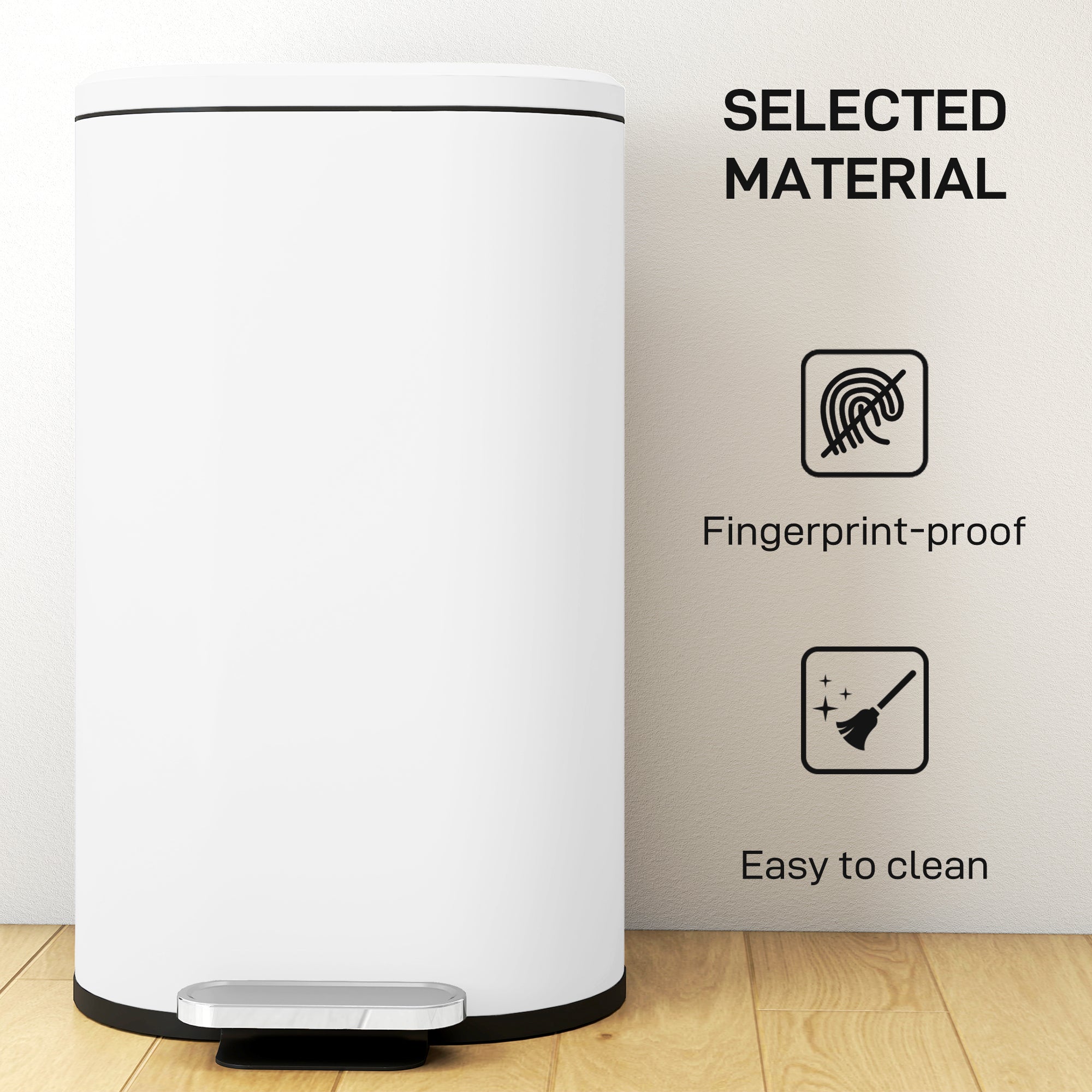 HOMCOM 30 L Modern Curved Kitchen Bin - White 