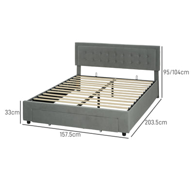 HOMCOM King Size Ottoman Bed Frame, with Front Drawer - Grey 