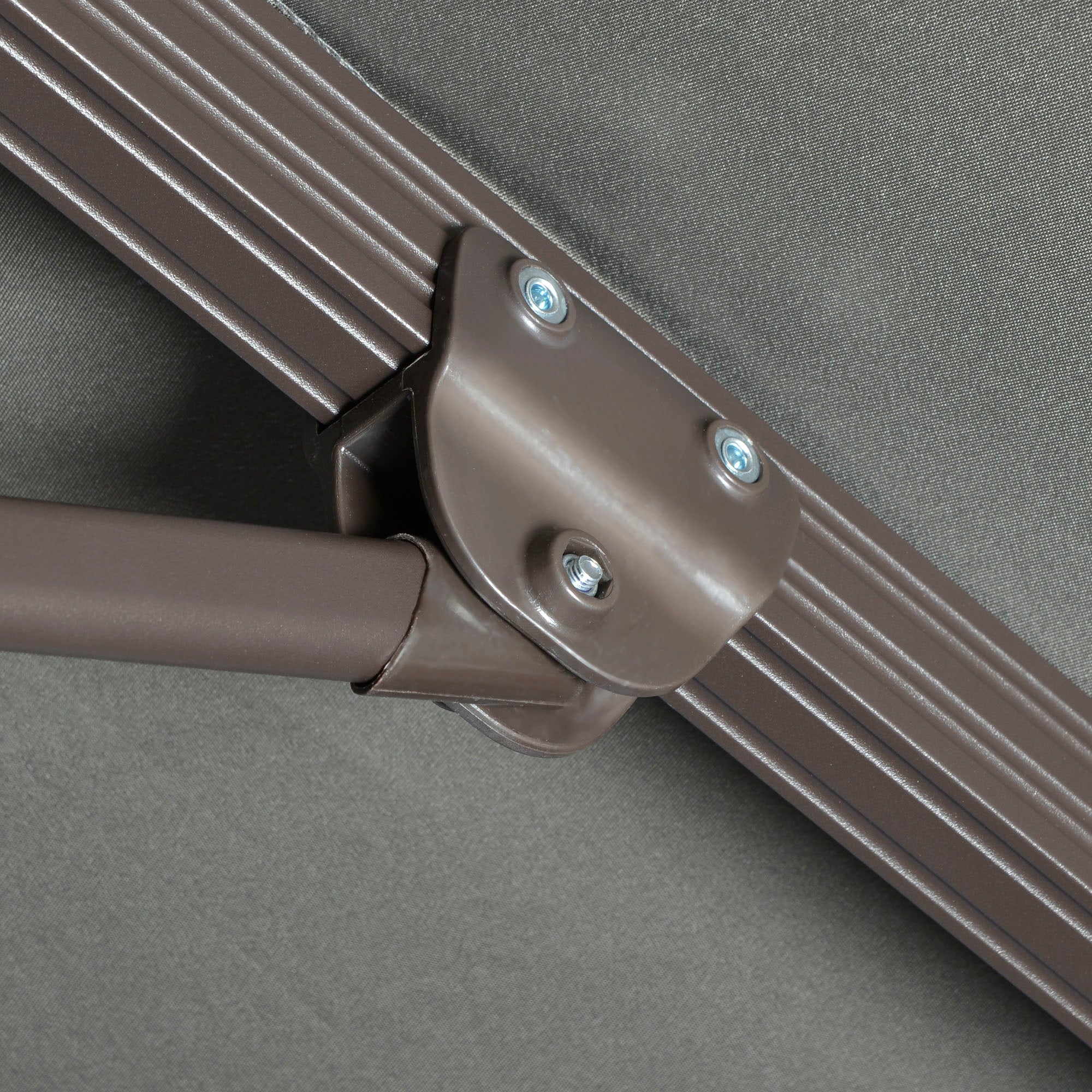 Outsunny 3(m) Cantilever Parasol 360\'c2\'b0 Rotation Roma Umbrella Hanging Sun Shade with Aluminium Frame, Tilt Crank, 8 Ribs and Cross Base, Dark Grey