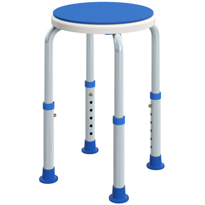 HOMCOM 360° Swivel Shower Chair, Height Adjustable Aluminium Shower Stool with Non-Slip Feet for Disabled, Elderly, Blue 