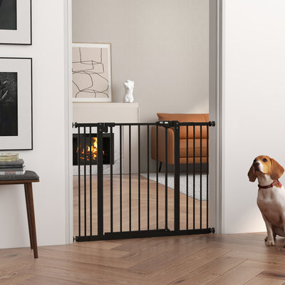 PawHut Metal 74-100cm Wide Adjustable Dog Gate Black 