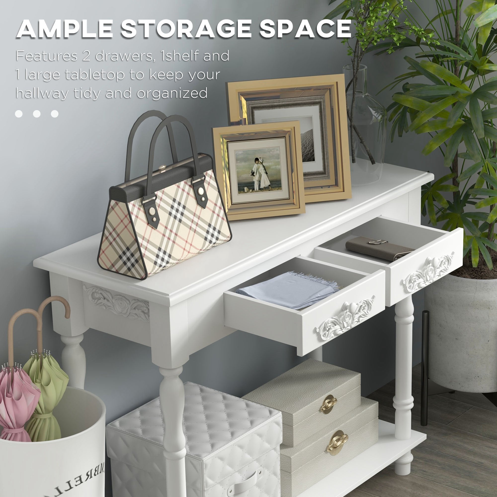 HOMCOM Console Table Modern Sofa Side Desk with Storage Shelves Drawers for Living Room Entryway Bedroom White 