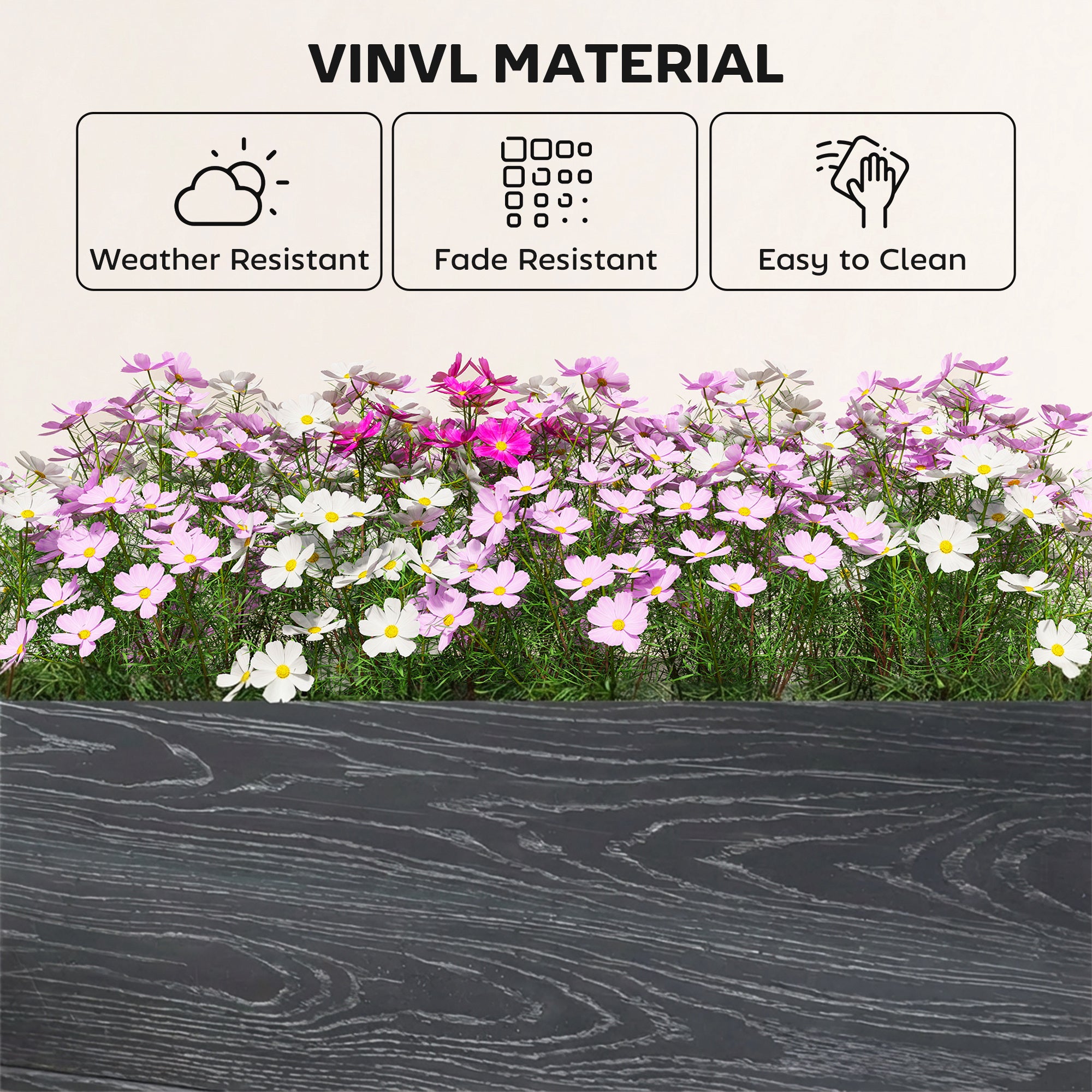 Outsunny Vinyl Raised Garden Bed Kit, 3 x 3 x 1ft Modular Elevated Garden Box with Slotting Legs and Open Bottom, Dark Grey 