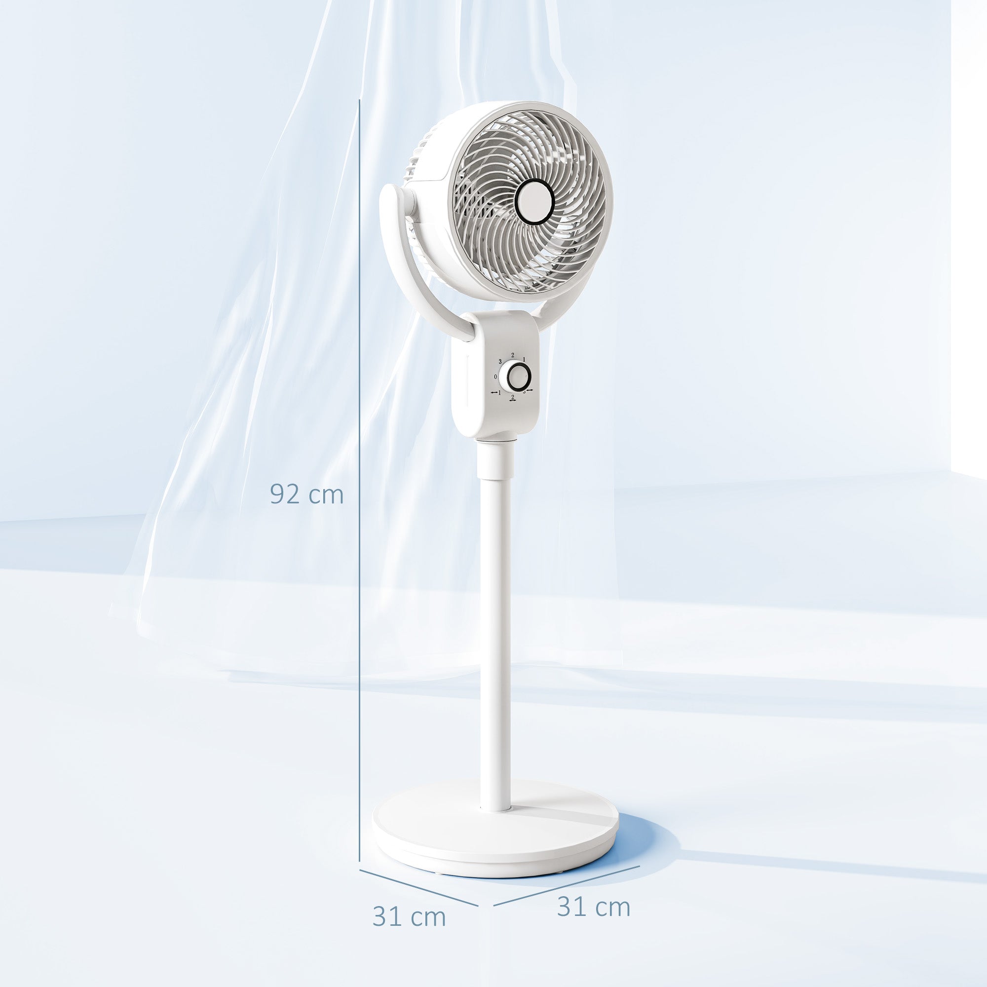 HOMCOM Pedestal Air Circulation Fan with Oscillating, White 