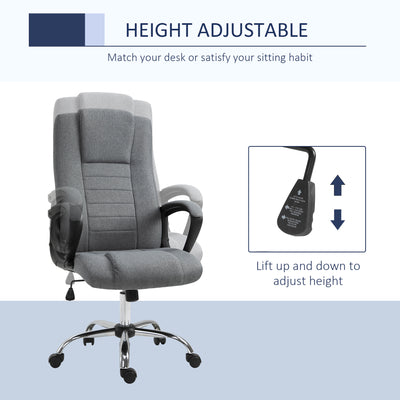 Vinsetto Office Chair, Computer Desk Chair, Linen Fabric Swivel Chair with Adjustable Height, Rolling Wheels for Home and Study, Grey 