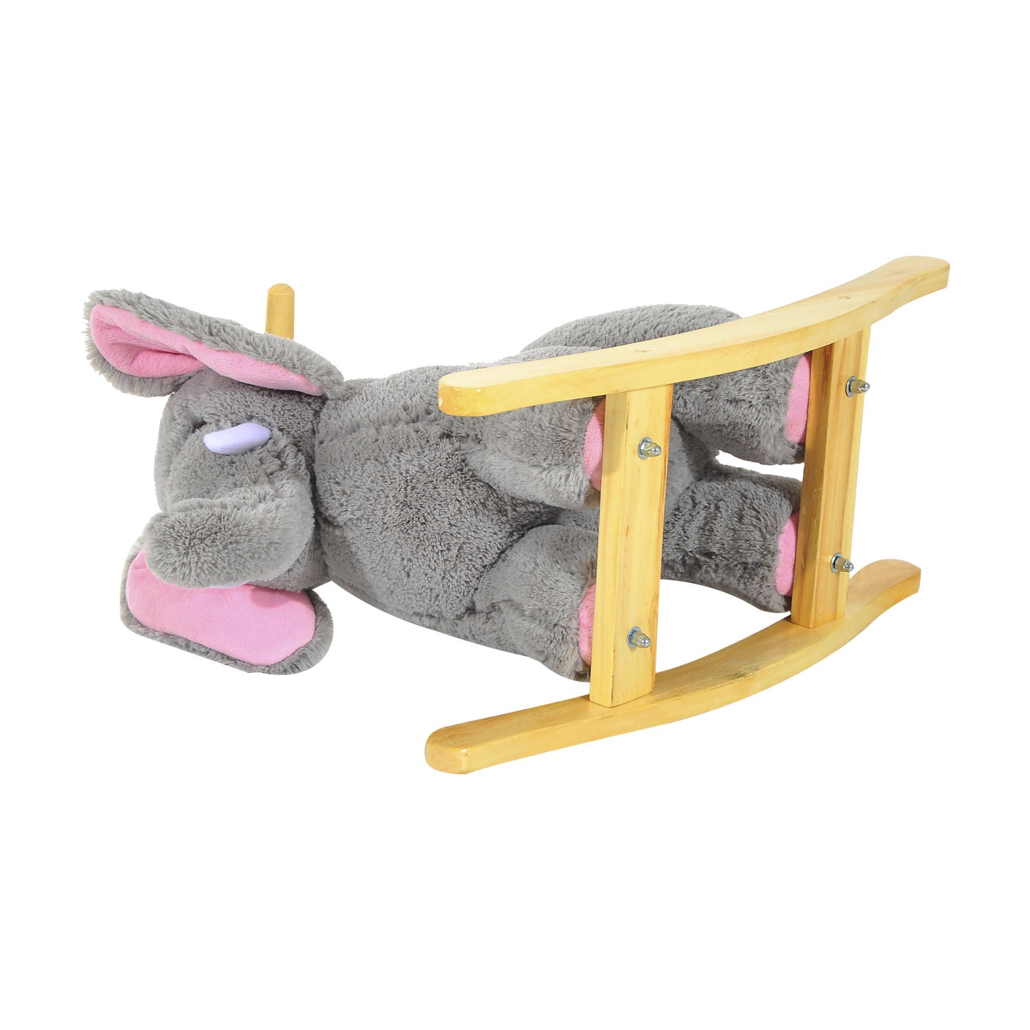 HOMCOM Kids Children Rocking Horse Plush Ride on Animal Wooden Riding Traditional Rocker Gift w/32 nursery rhymes (Grey Elephant) 