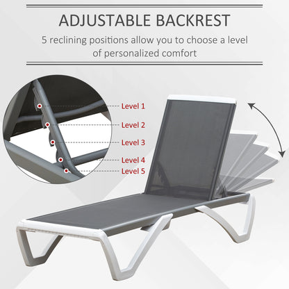 Outsunny Aluminium Frame Sun Lounger, with Adjustable Back - Grey 
