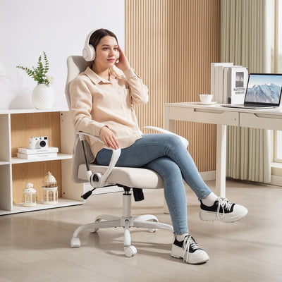 HOMCOM Fabric High Back Office Chair - Cream White 