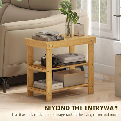 HOMCOM Two Shelf Bamboo Shoe Storage Bench - Natural Finish 