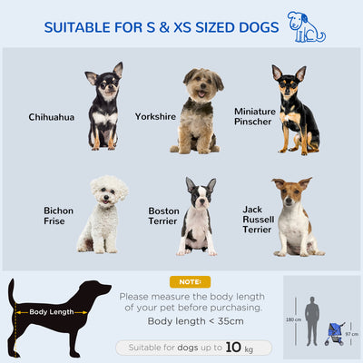 PawHut Dog Stroller with Rain Cover for Small Miniature Dogs, Folding Pet Pram with Cup Holder, Storage Basket, Reflective Strips, Blue 