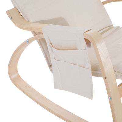 HOMCOM Rocking Lounge Chair Recliner Relaxation Lounging Relaxing Seat with Adjustable Footrest, Side Pocket and Pillow, Cream White 