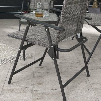 Outsunny Outdoor\'c2\'a04 Pieces Patio Furniture Set with Breathable Mesh Fabric\'c2\'a0Seat & Backrest,\'c2\'a0Garden Set with Two Foldable Armchairs, a Loveseat &\'c2\'a0Glass\'c2\'a0Top\'c2\'a0Table, Mixed Grey 