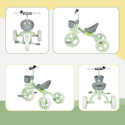 AIYAPLAY Kids Trike, Toddler Tricycle with Front Basket and EVA Wheels for Ages 2-5 Years, Indoor Outdoor for Boys Girls, Green 