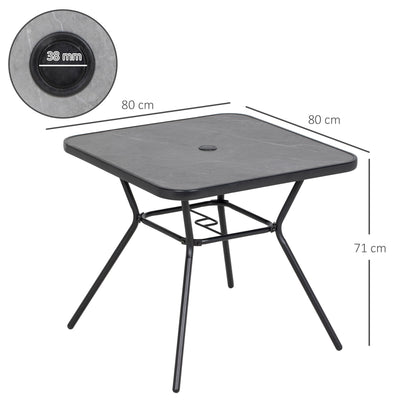 Outsunny Square Outdoor Table, Patio Bistro Coffee Table with Faux-marbled Top and 42mm Umbrella Hole for Garden 