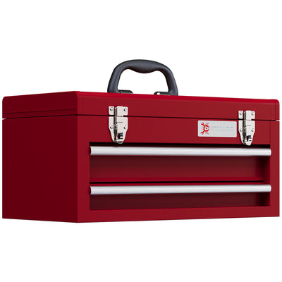 DURHAND Lockable Metal Tool Box, 2 Drawer Tool Chest with Latches, Handle, Ball Bearing Runners, Red 