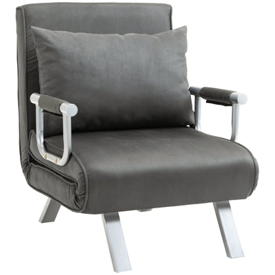 HOMCOM 4-in-1 Faux Suede Chair Bed - Grey 
