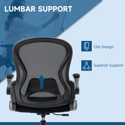 Vinsetto Adjustable Mesh Standing Desk Chair with Flip-up Armrests Lumbar Support Armrests Adjustable Footrest Ring Black 