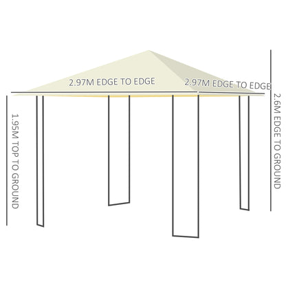Outsunny 3 x 3 Meters Patio Garden Metal Gazebo Marquee Steel Frame with Canopy Awning Tent Water Resistant Cream 
