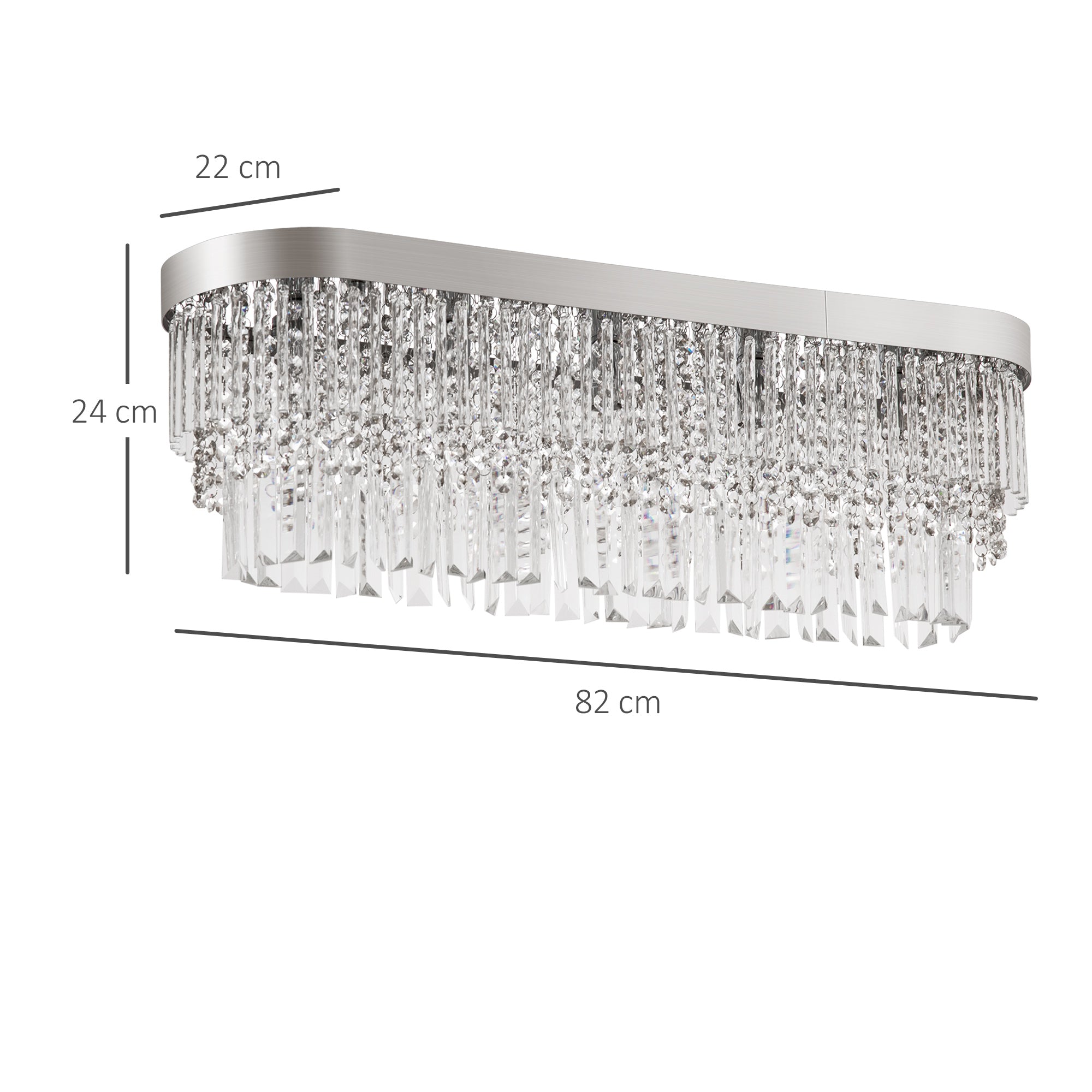 HOMCOM Modern Raindrop Crystal Chandelier, Round Rectangular hanging Ceiling Light, Linear Hanging Lighting with Stainless Steel Base, for Restaurant Kitchen Island Dining Room Hotel, Silver 