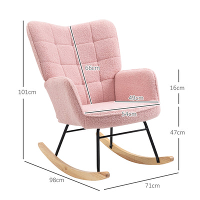 HOMCOM Soft Fleecey Rocking Wingback Chair - Pink 