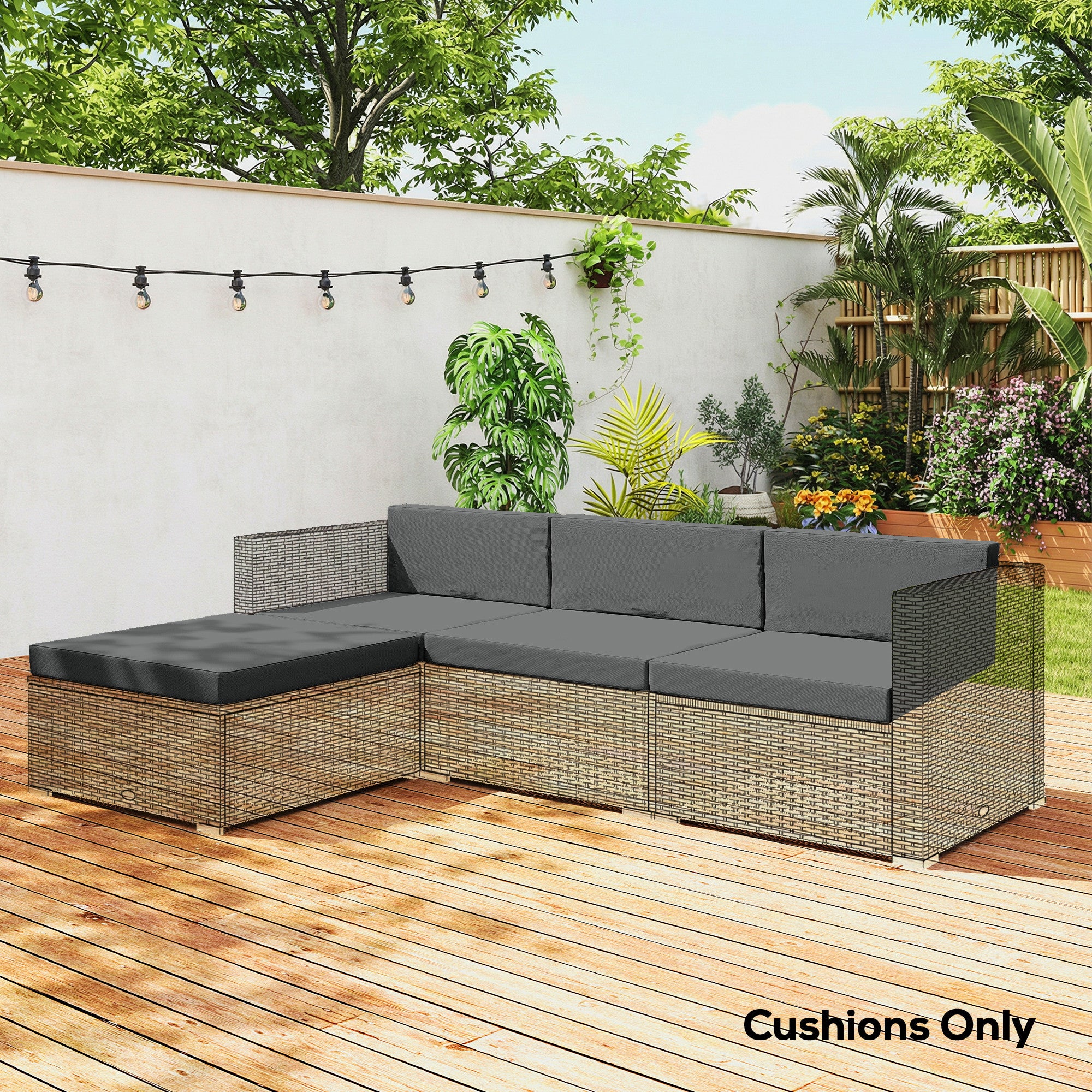 Outsunny 7-Piece Patio Furniture Cushions, Outdoor Loveseat Cushion with Removable Covers for Rattan Furniture, 60x60 cm, Dark Grey 