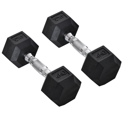 HOMCOM 2x4kg Rubber Dumbbell Sports Hex Weights Sets Home Gym Fitness Hexagonal Dumbbells Kit Weight Lifting Exercise 
