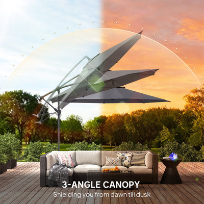 Outsunny 3 m Overhanging Cantilever Parasol, with Cross Base - Grey 