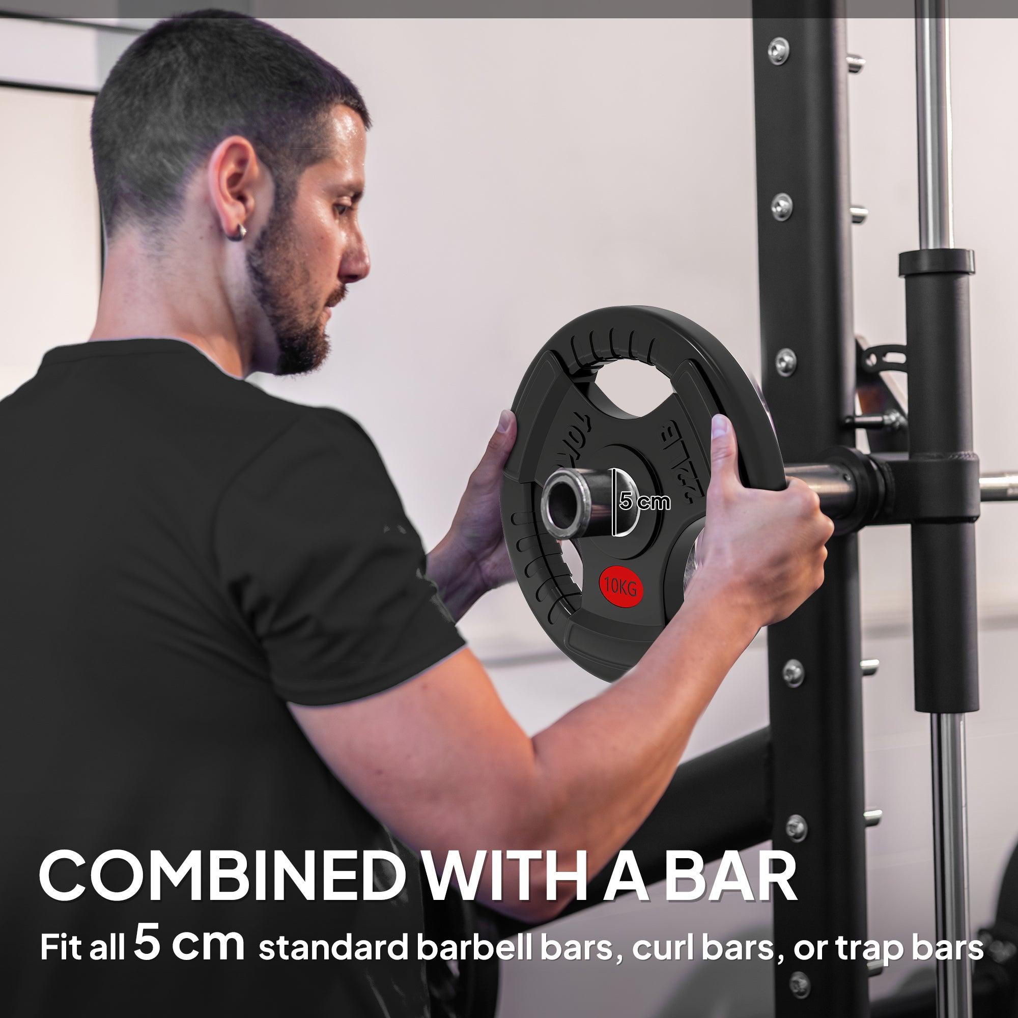 SPORTNOW Olympic Weight Plates, 2"/5cm Weight Disc Pair with Tri-Grips, 2 x 10kg Dumbbell Plates for Weightlifting and Strength Training Home Gym Fitness Workout, Black 