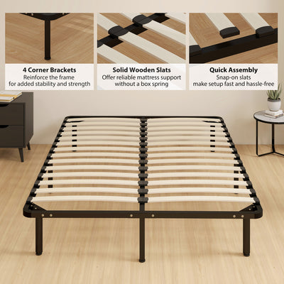 HOMCOM 4ft6 Double Bed Frame, Metal Platform Bed Frame with 2 x 14 Wood Slats, No Box Spring Needed, Underbed Storage, Black